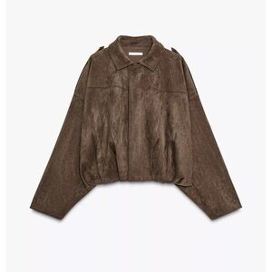 Zara Suede Effect Brown Bomber Jacket